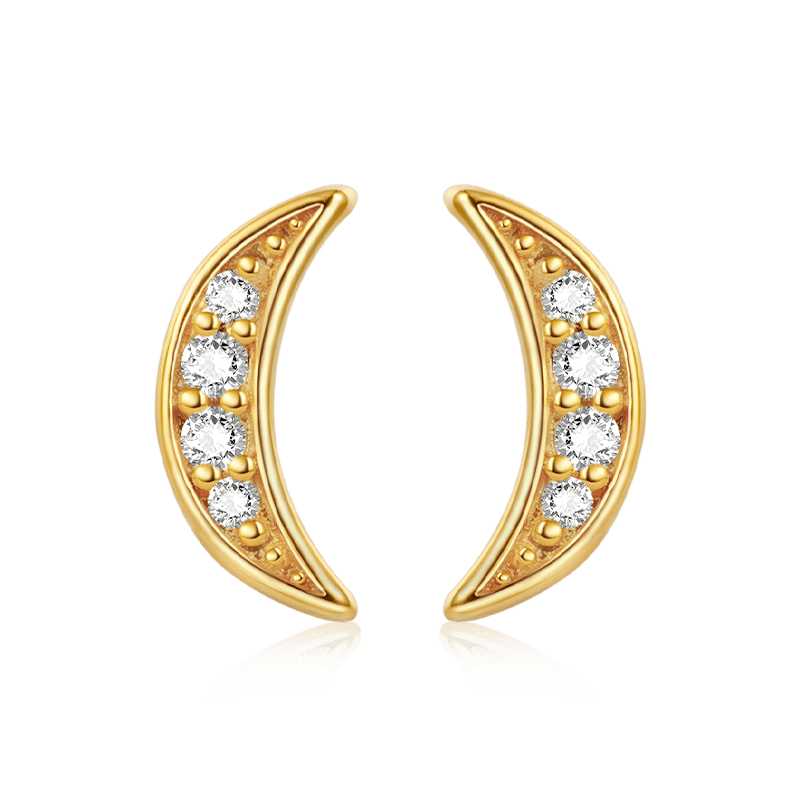 Gnoce Half Crescent Moon Shaped Diamond Stud Earrings_1