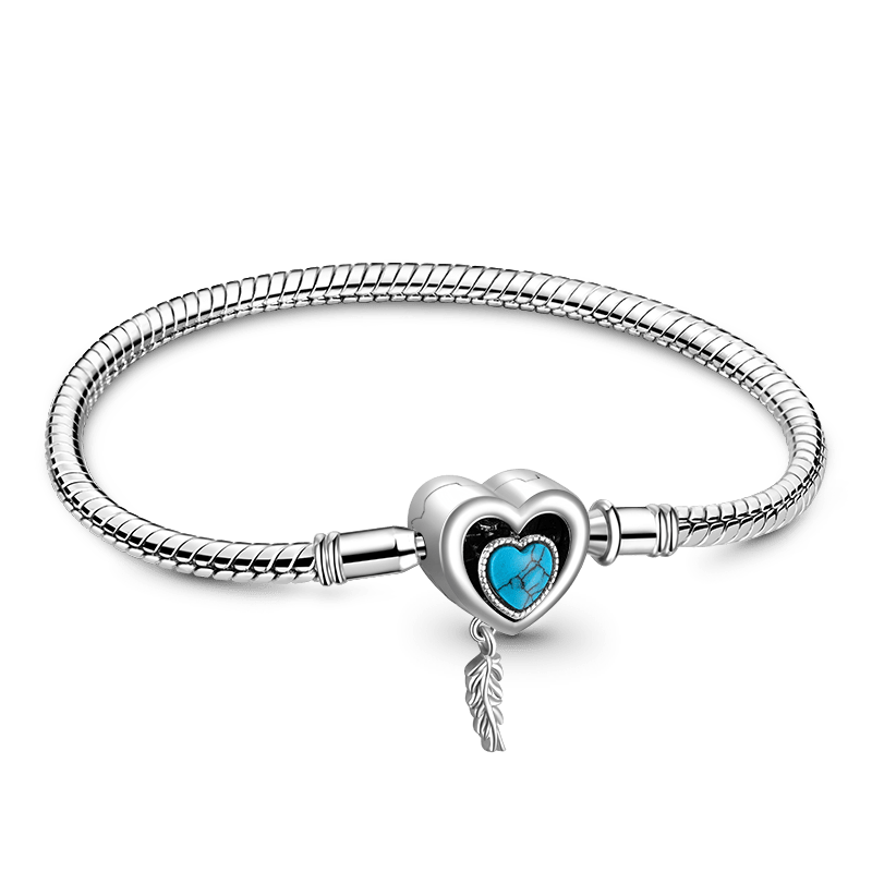Gnoce Heart Lock with Feather Basic Snake Chain Bracelet_1