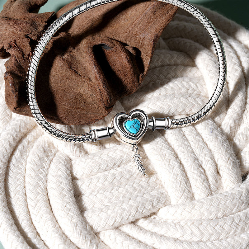 Gnoce Heart Lock with Feather Basic Snake Chain Bracelet_3