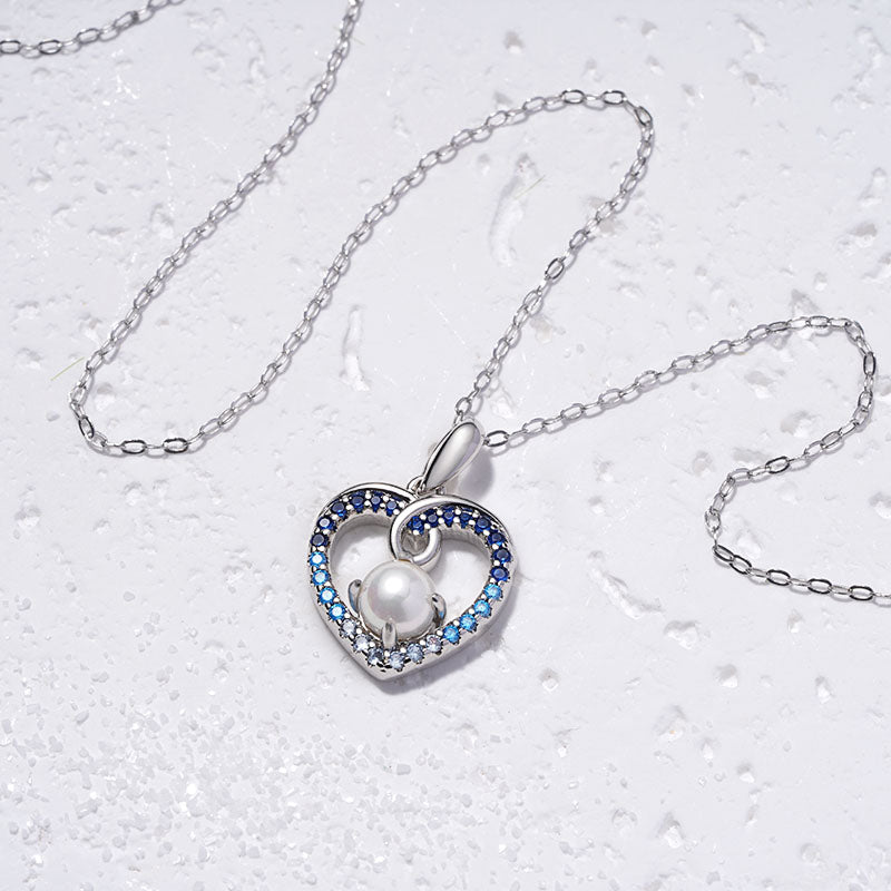 Gnoce Gradient Blue Heart Pearl Necklace_3