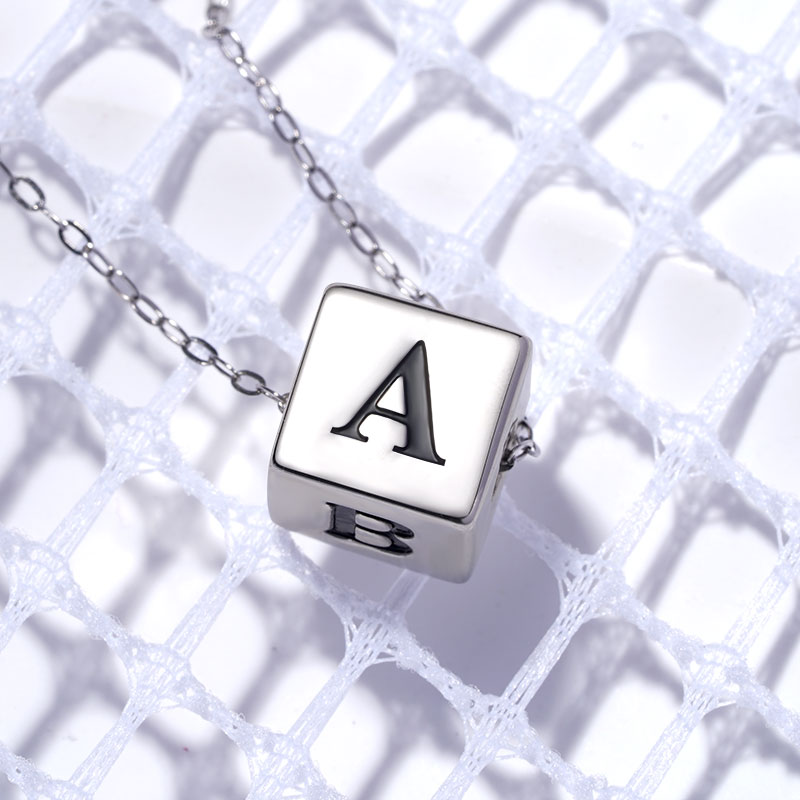 Gnoce Engravable Four-sided Letter Cube Necklace_3