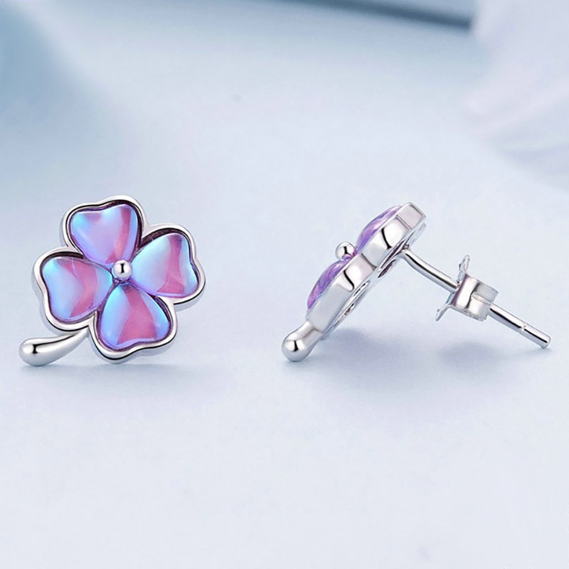 Gnoce Dazzling Colorful Lucky Clover Stud Earrings_2