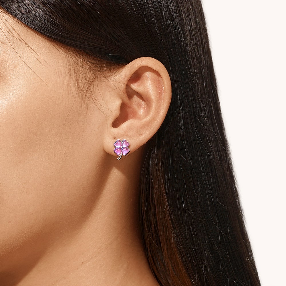 Gnoce Dazzling Colorful Lucky Clover Stud Earrings_4