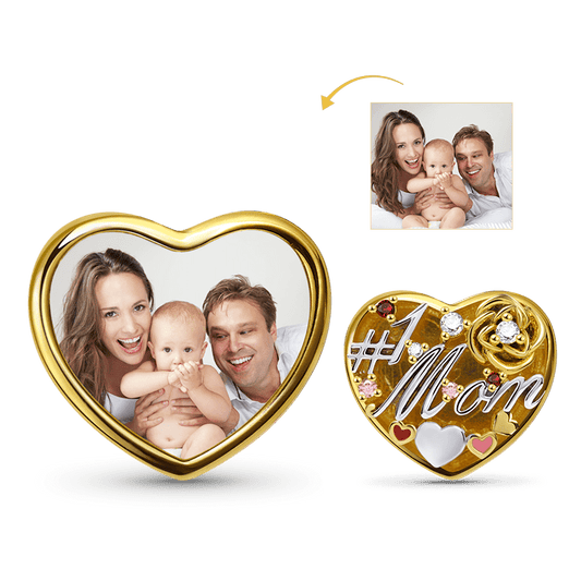 Mom Heart-shaped Personalized Photo Charm Bead Sterling Silver 18k Gold Plated Mother's Day Gift_1