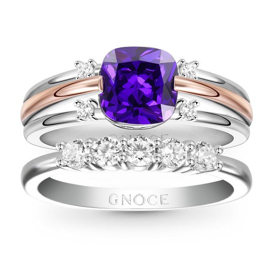 Gnoce Amethyst Princess Cut Stackable Ring Set_1