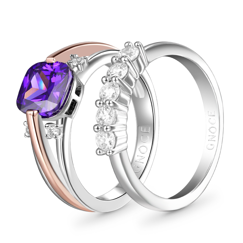 Gnoce Amethyst Princess Cut Stackable Ring Set_2