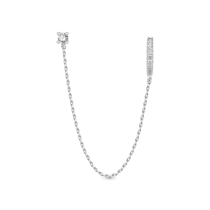Gnoce Double Piercing Chain Hoop with CZ Stud Earrings_1