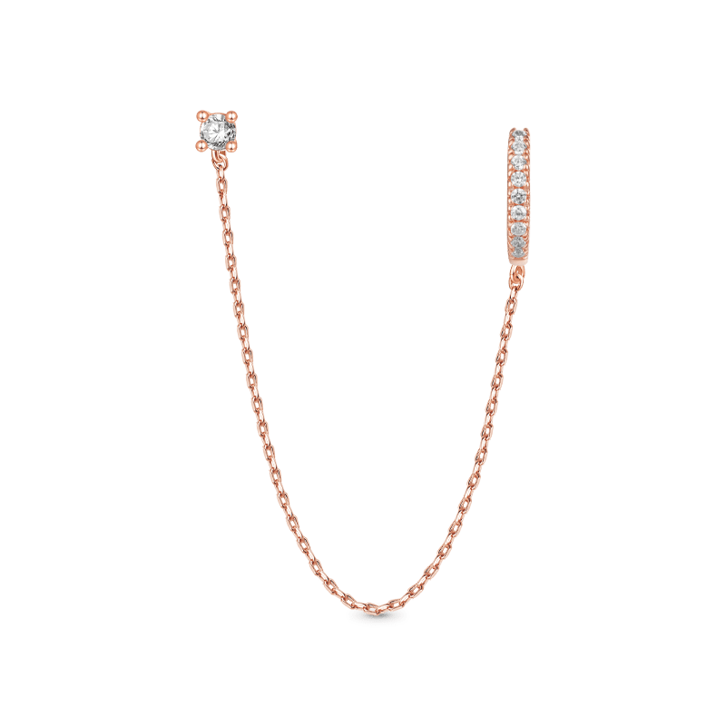 Gnoce Double Piercing Chain Hoop with CZ Stud Earrings_4