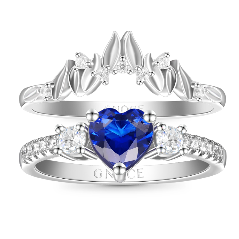 Gnoce Blue Heart Cut Crown Stackable Ring Set_1