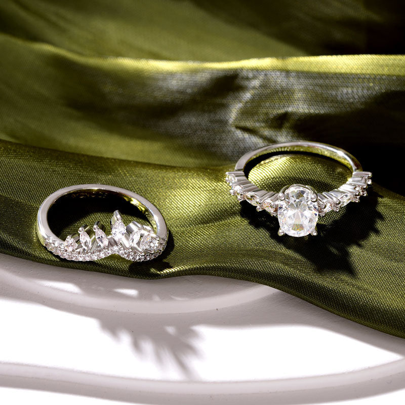 Gnoce Egg Shape Cut Zirconia Crown Stackable Ring Set_2