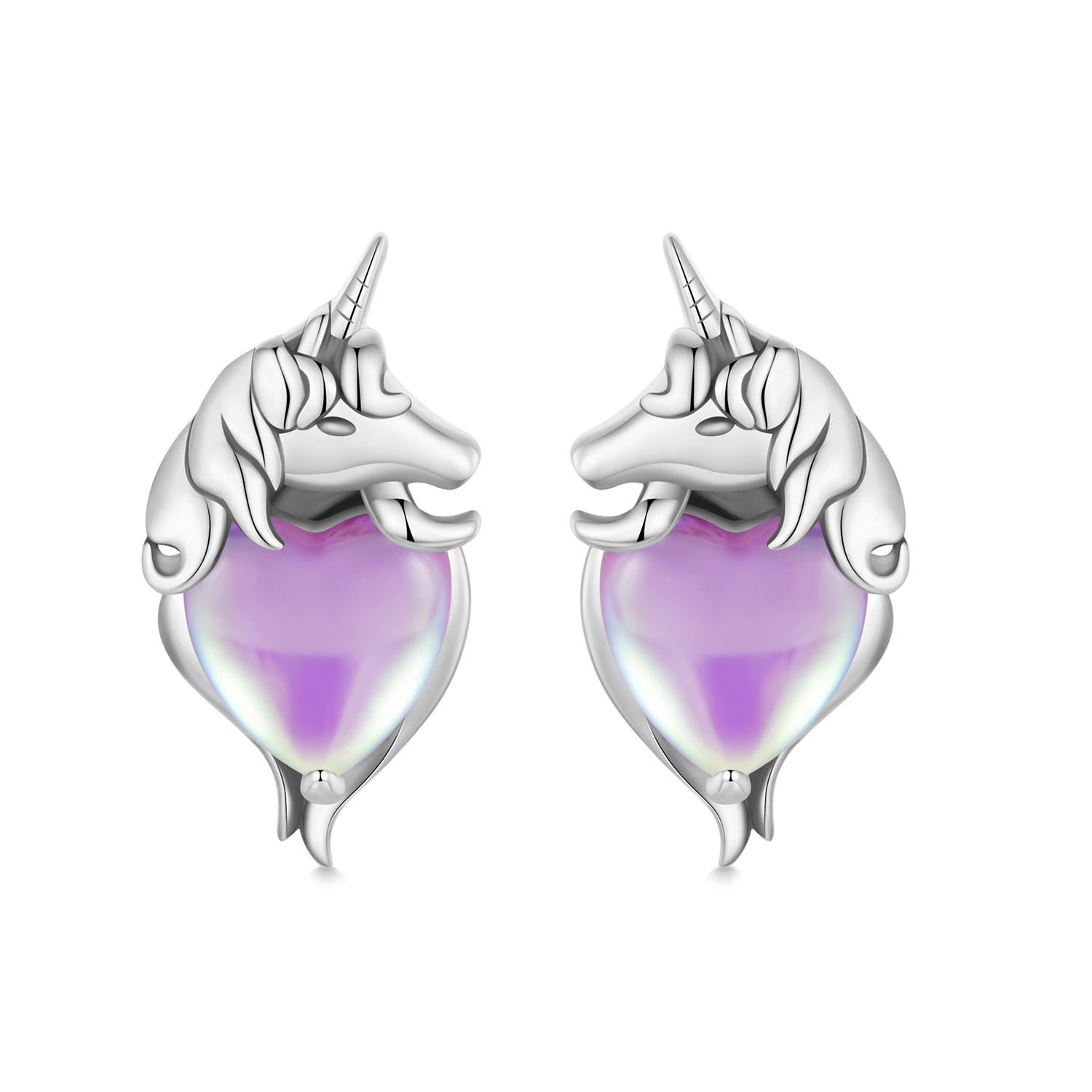 Gnoce Purple Heart Unicorn Fancy Stud Earrings_1