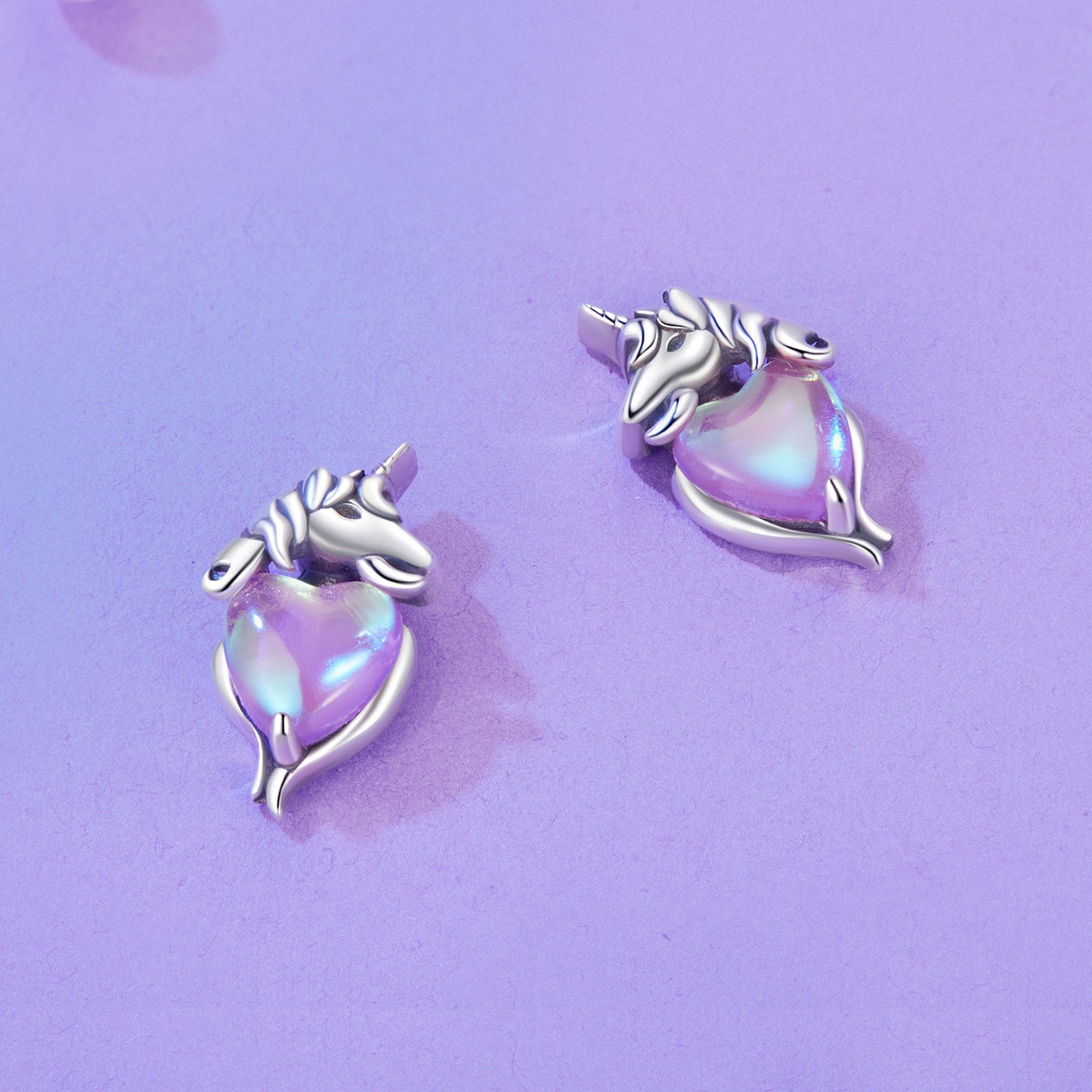 Gnoce Purple Heart Unicorn Fancy Stud Earrings_2