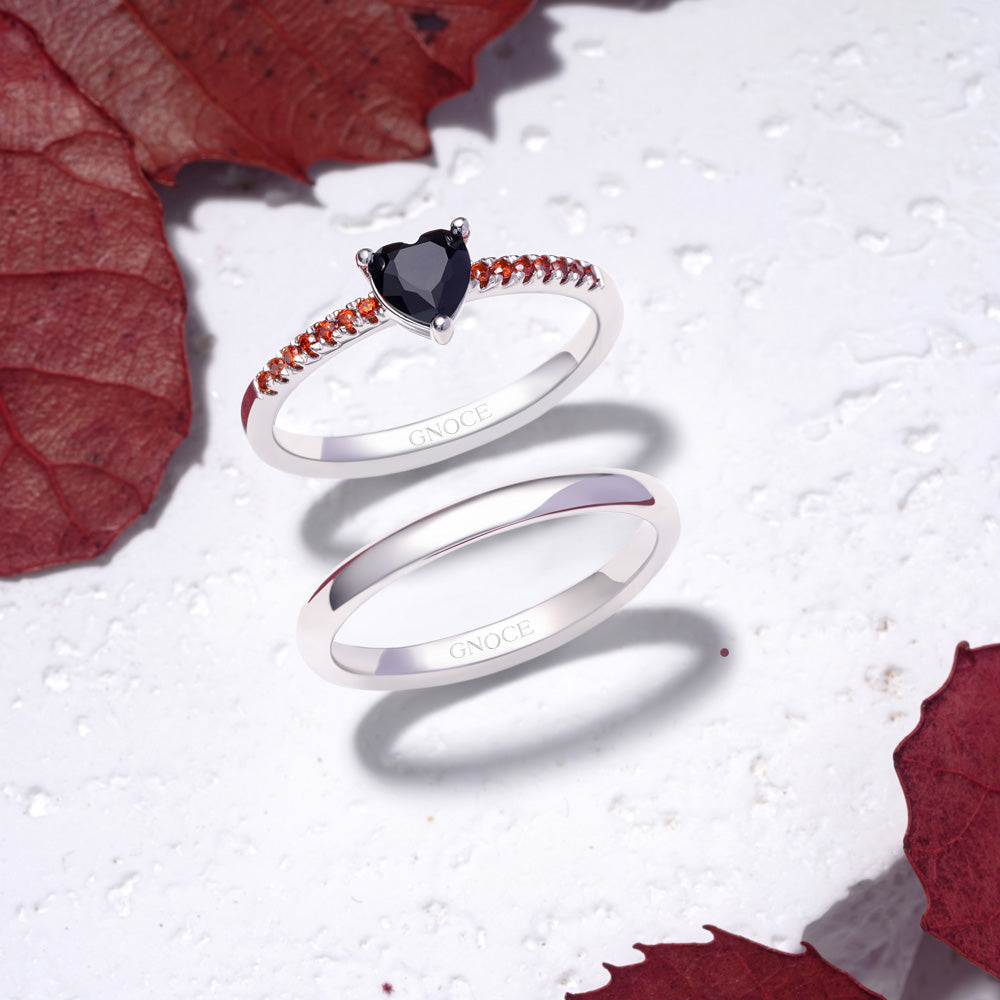 Gnoce Black Heart Cut Stackable Ring Set_3
