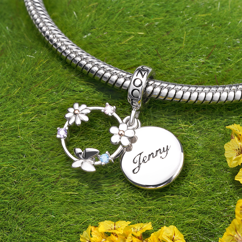 Gnoce Engravable Name Garland Butterfly Pendant Dangle Charm_2