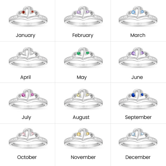 Gnoce Personalised Double Heart Birthstone Ring_7