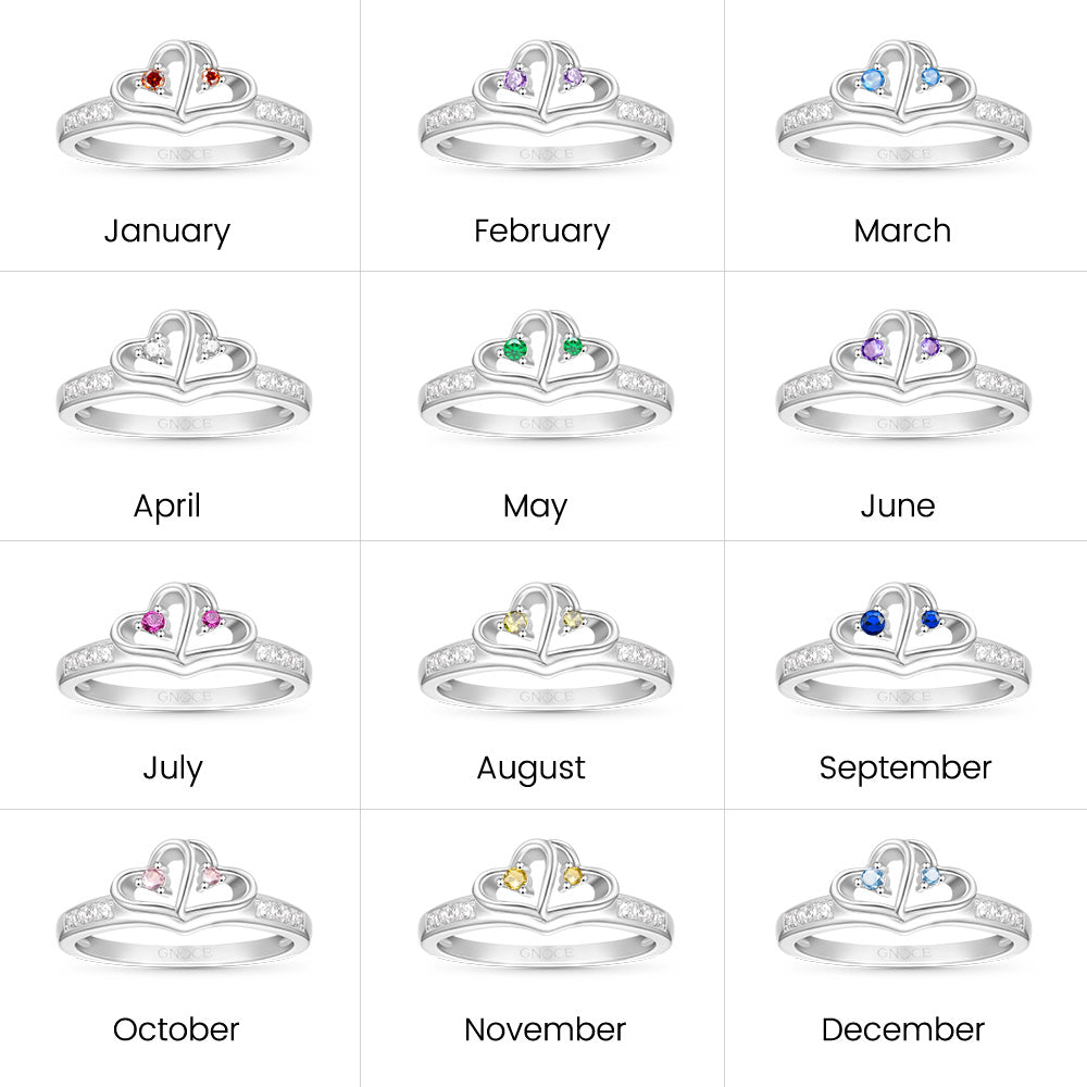 Gnoce Personalised Double Heart Birthstone Ring_7