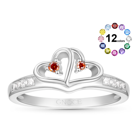 Gnoce Personalised Double Heart Birthstone Ring_1