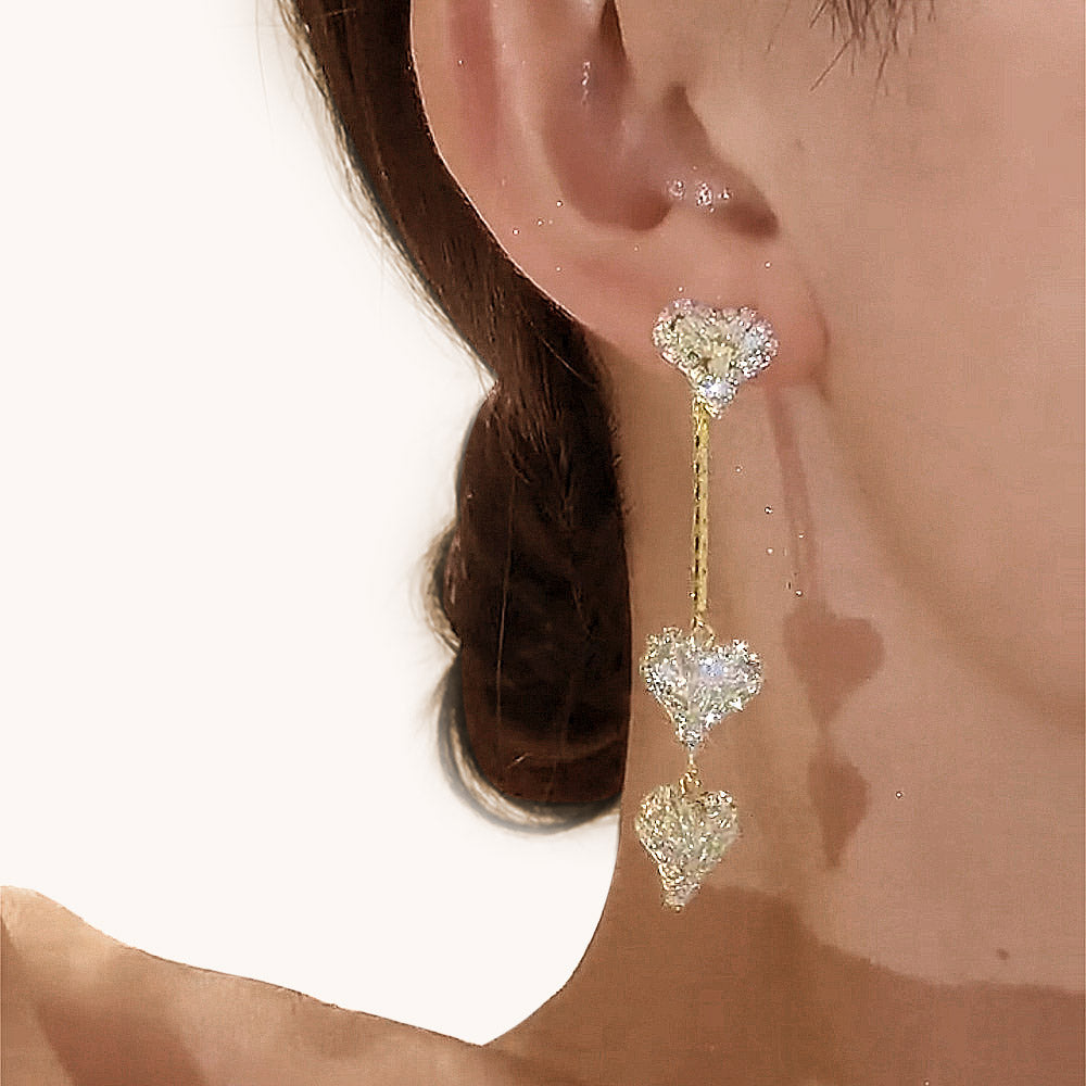 Gnoce Long Tassel Heart Crystal Dangle Earrings_2