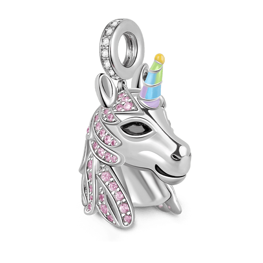 Gnoce "Sweet Dream" Unicorn Pendant 925 Sterling Silver Charm with Pink CZs Fit for Bracelet Or Necklace_1