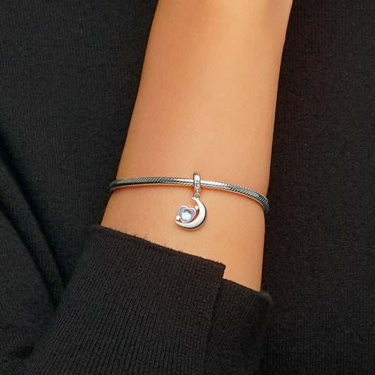 Gnoce Moonstone Heart Moon Pendant Dangle Charm_7