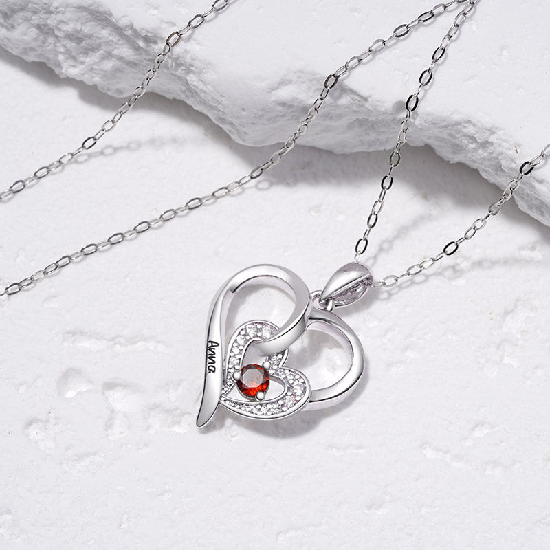 Gnoce Engravable Double Love Birthstone Necklace_4