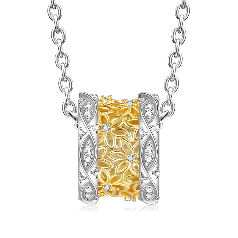 Gnoce Hollow Flower Gems Pendant Necklace_2