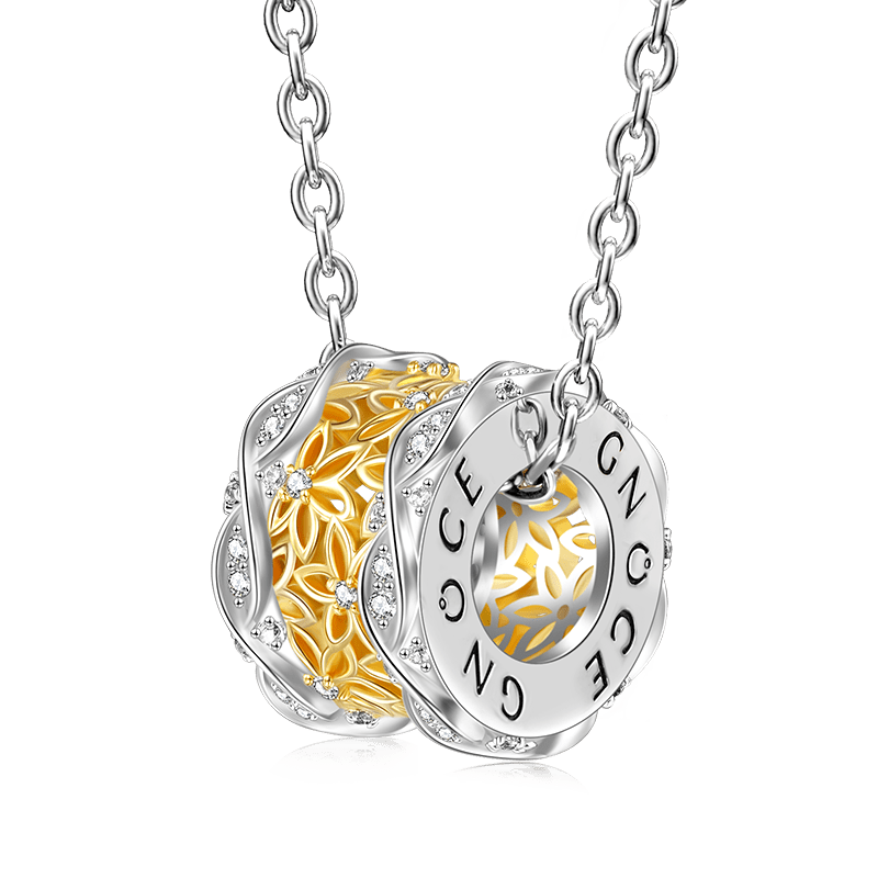 Gnoce Hollow Flower Gems Pendant Necklace_1