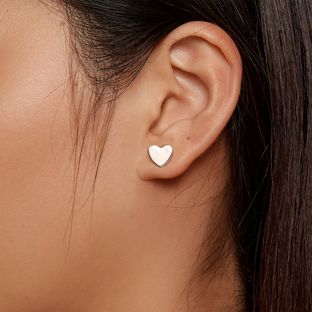 Gnoce Silver Minimalist Heart Stud Earrings_3