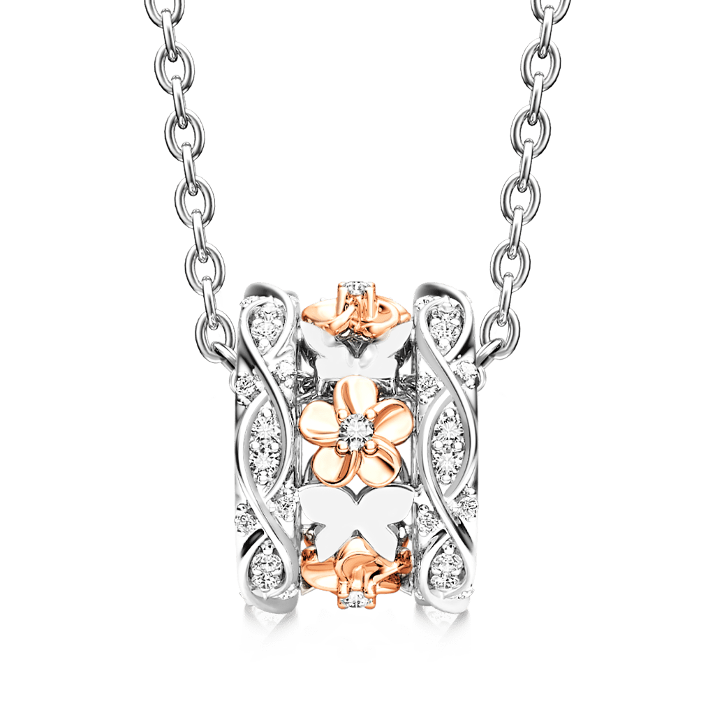 Gnoce Rose Gold Flower Butterfly Pendant Necklace_2