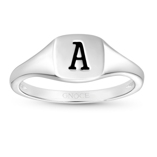 Gnoce Personalized Initial Letter Silver Square Ring_1