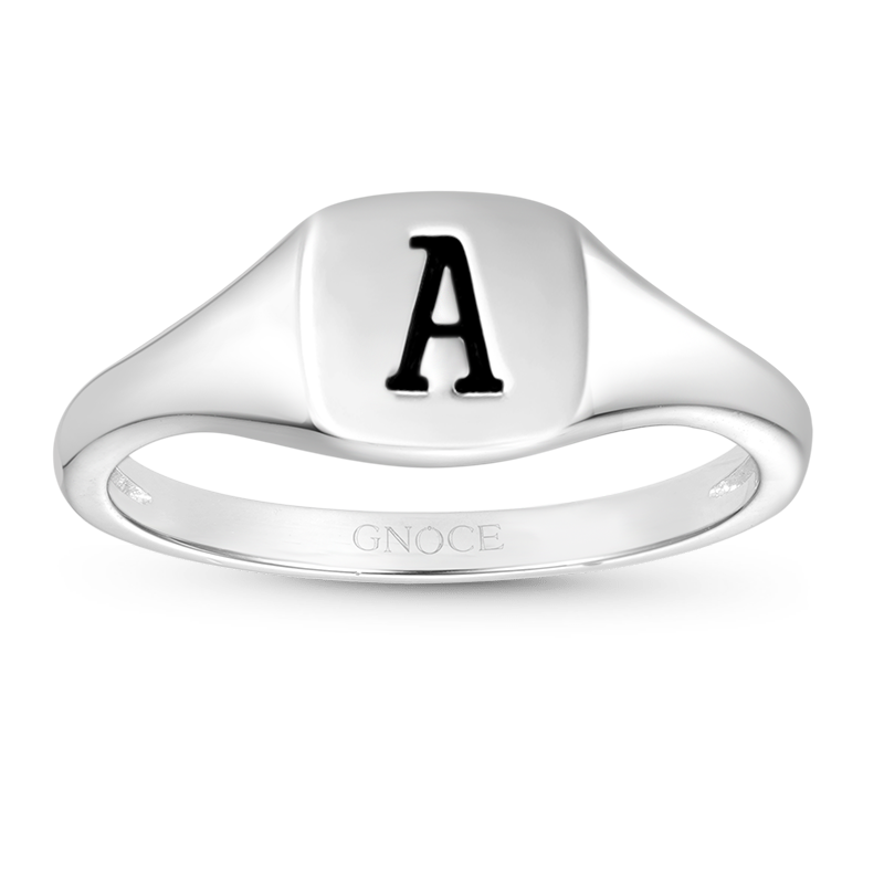 Gnoce Personalized Initial Letter Silver Square Ring_1