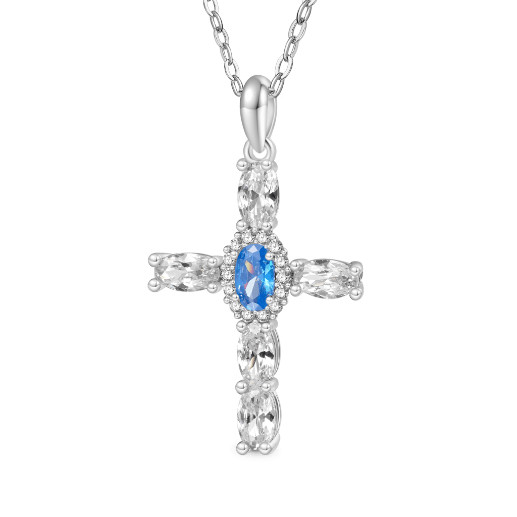 Gnoce Elegant Cross Birthstone Necklace_2