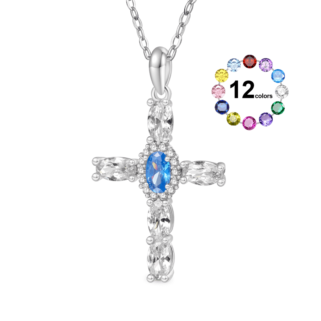 Gnoce Elegant Cross Birthstone Necklace_1