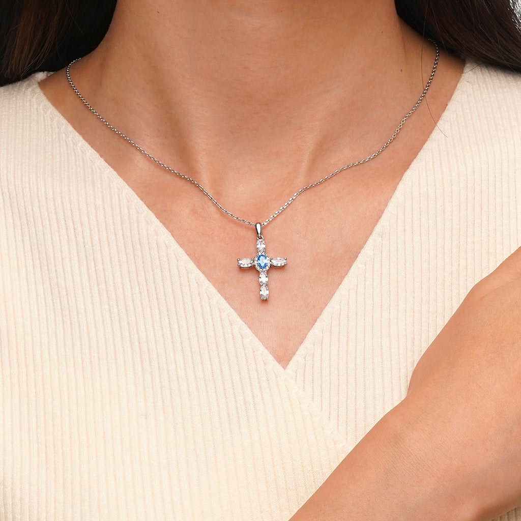 Gnoce Elegant Cross Birthstone Necklace_5