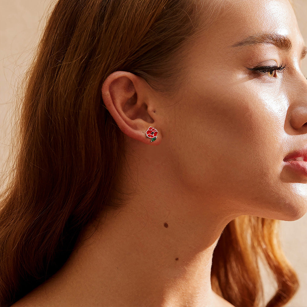 Gnoce Birthday Flower Series Poppy Stud Earrings_4