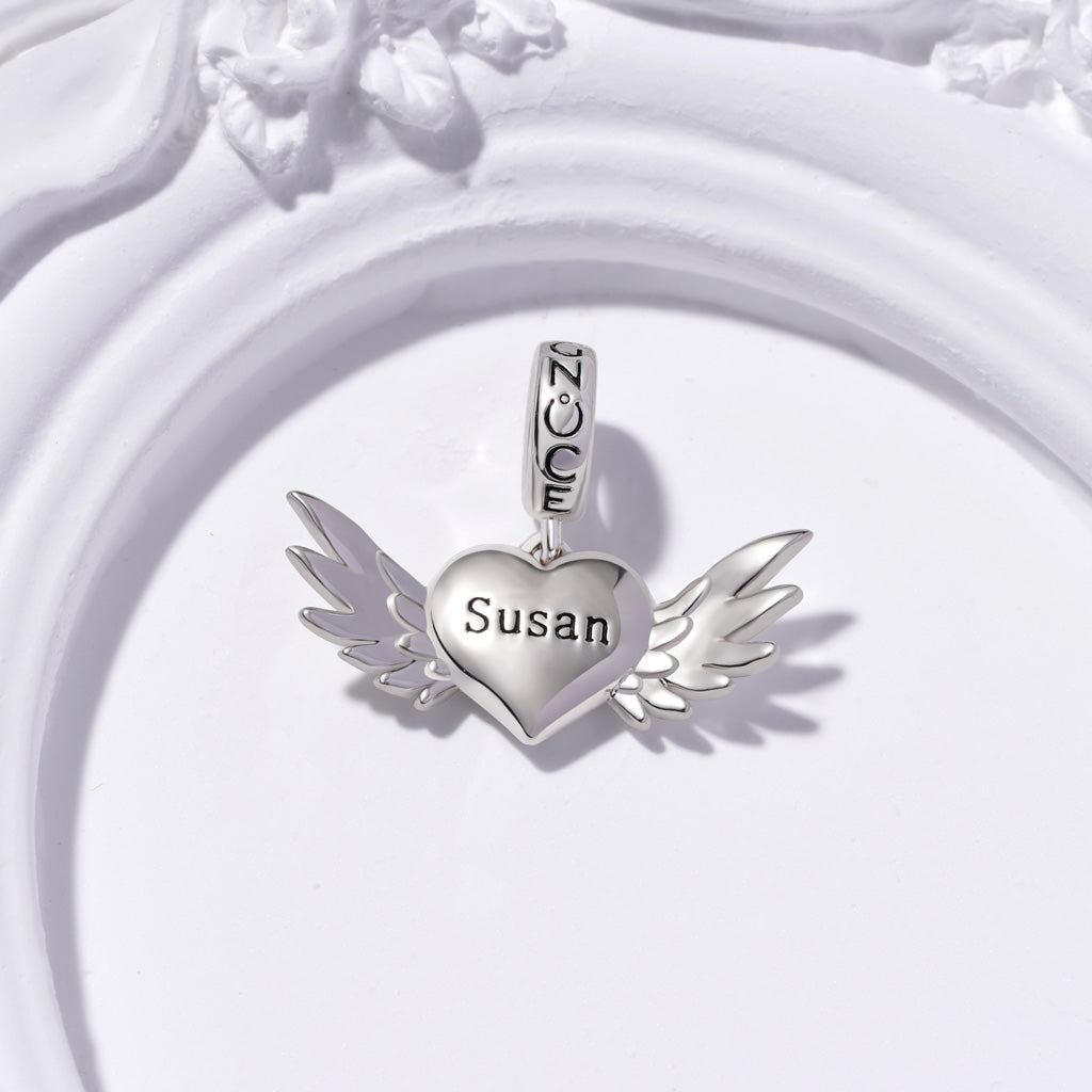 Gnoce Engravable Love Wings Pendant Dangle Charm_2
