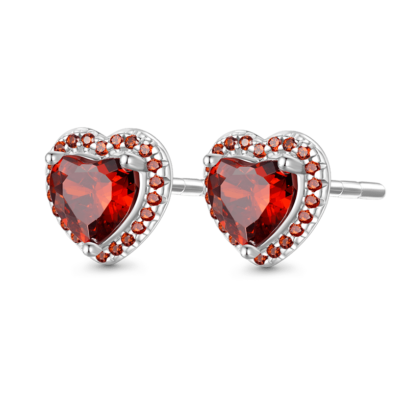 Gnoce Red Heart Birthstone Stud Earrings_2