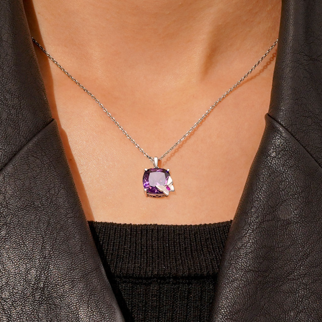 Gnoce Butterfly Purple Sugar Cube Necklace_5