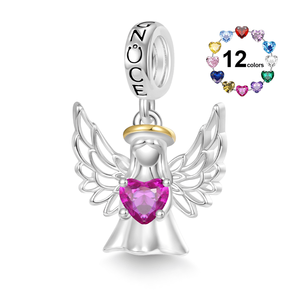 Gnoce Angel Wings Embraces Heart Birthstone Charm_1