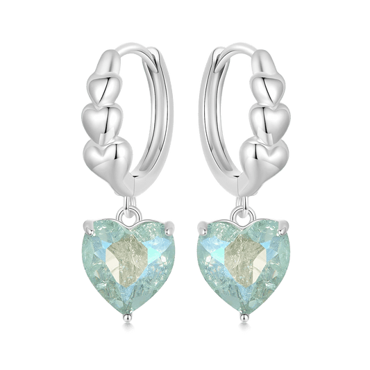 Gnoce Blue Green Ice Flower Love Heart Dangle Earrings_1