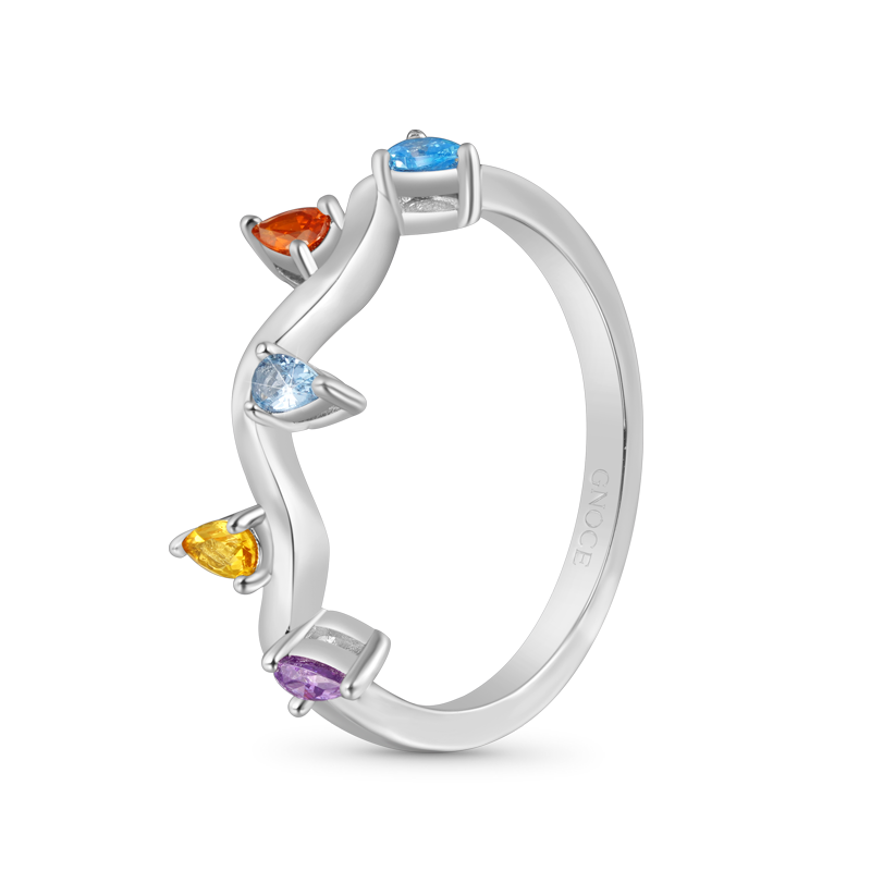 Gnoce Wavy Colorful Diamond Band Ring_2