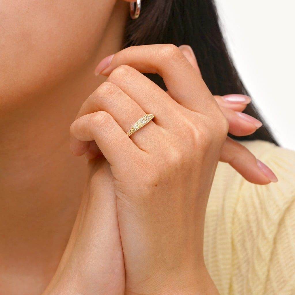 Gnoce Yellow Diamond Pave Birthstone Band Ring_5