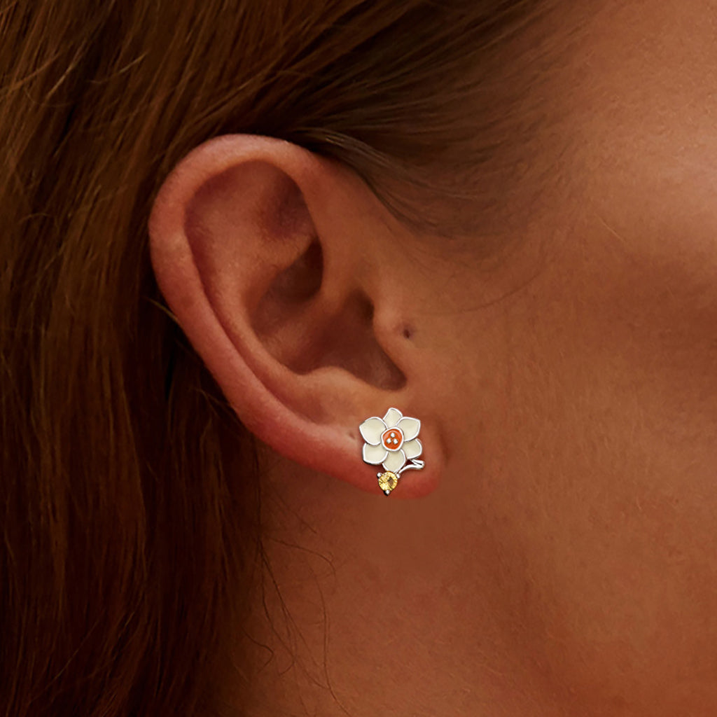 Gnoce Birthday Flower Series Narcissus Stud Earrings_5
