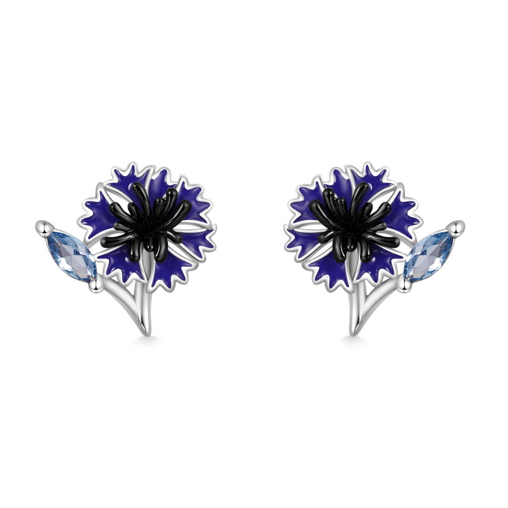 Gnoce Birthday Flower Series Cornflower Stud Earrings_1