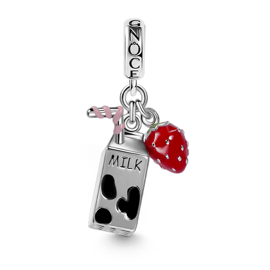 Milk & Strawberry Pendant Dangle Charm 925 Sterling Silver_1