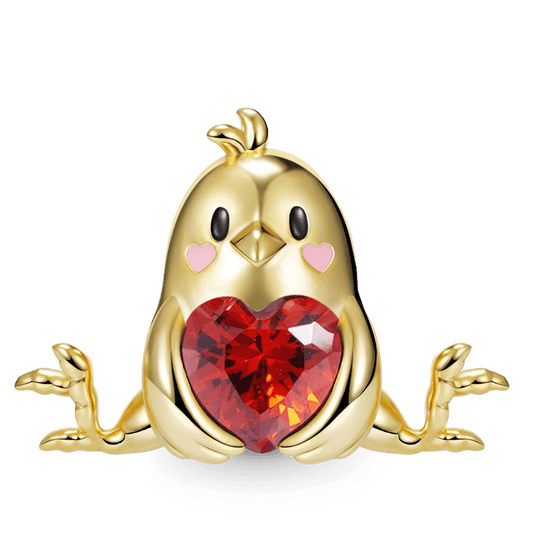 Little Yellow Chicken Embraces Heart Gemstone Charm Bead 925 Sterling Silver Gold Plated_1