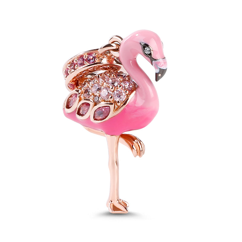 Gnoce "Fiery Passion" Flamingo Beads 925 Sterling Silver 18K Rose Gold Plated Charm Pendant fit for Bracelet/Necklace_2