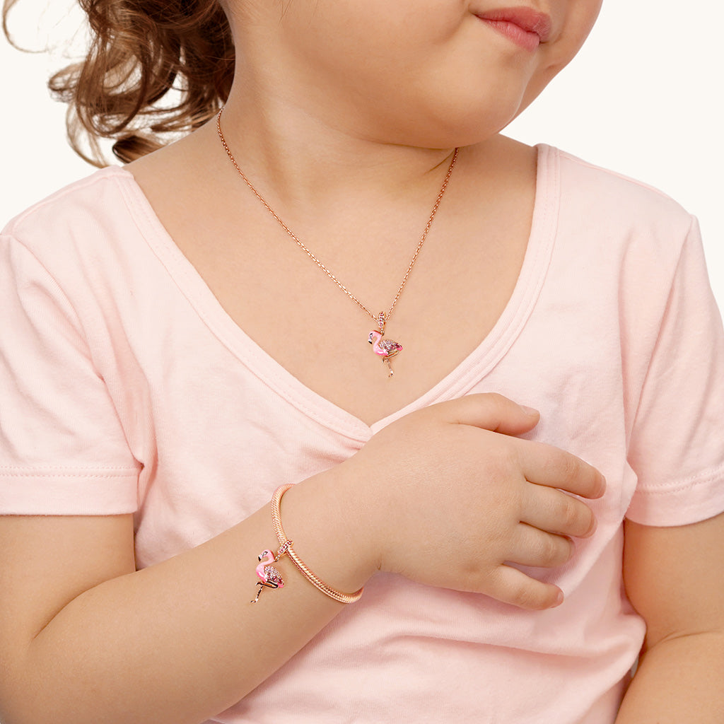 Gnoce "Fiery Passion" Flamingo Beads 925 Sterling Silver 18K Rose Gold Plated Charm Pendant fit for Bracelet/Necklace_4