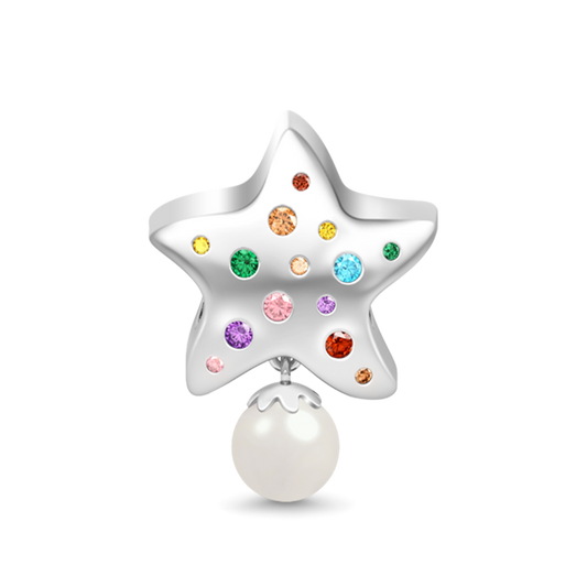 Gnoce "Make A Wish When Catching The Falling Stars, Your Dream Will Be Come True" Colorful Star with Pearl 925 Sterling Silver Charm Bead_1