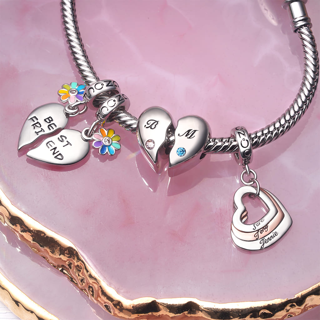 Gnoce Engravable "BEST FRIEND" Pair Heart Rainbow Pendant Dangle Charm_4